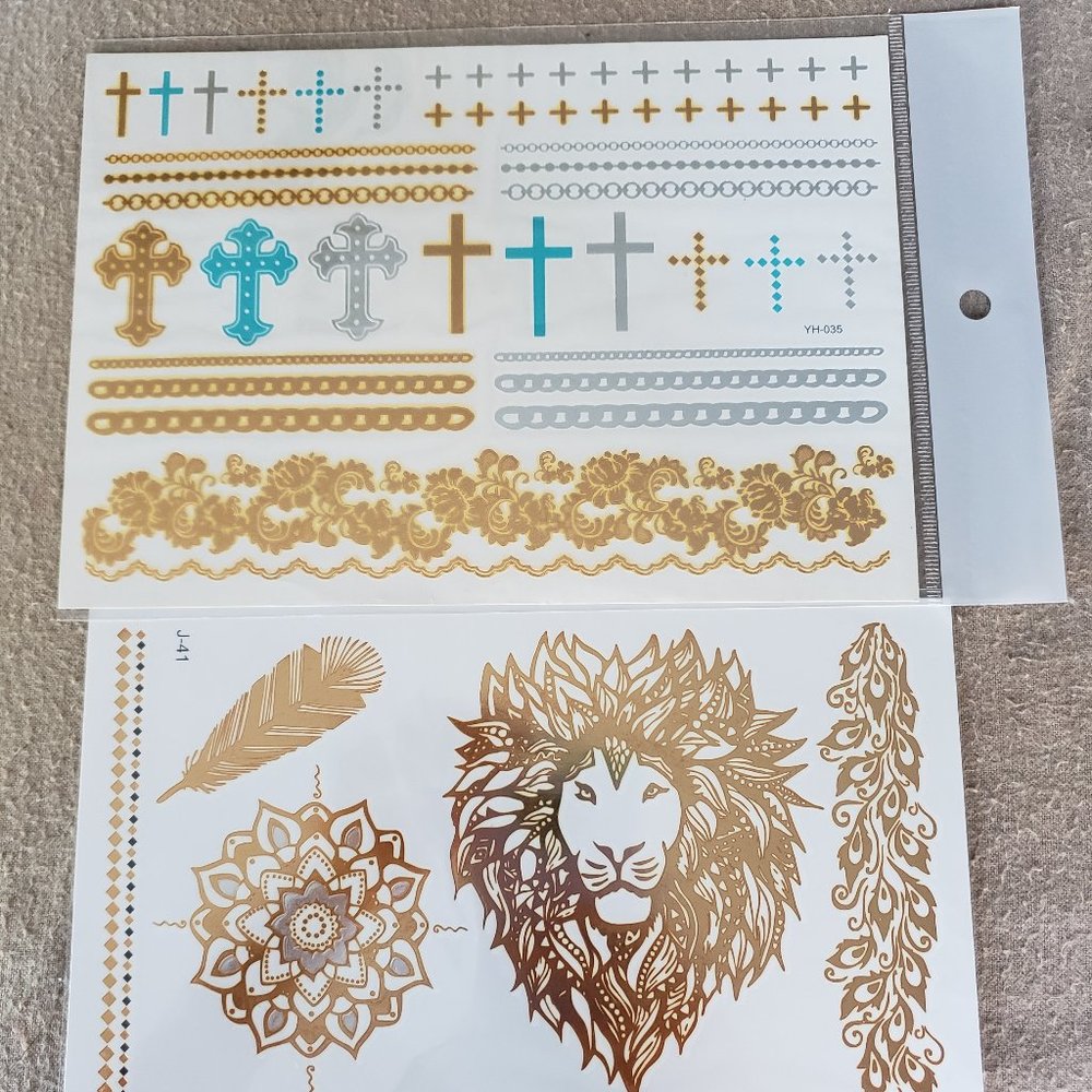 3 sheets Golden Silver Temporary Tattoo - Picture 5 of 14